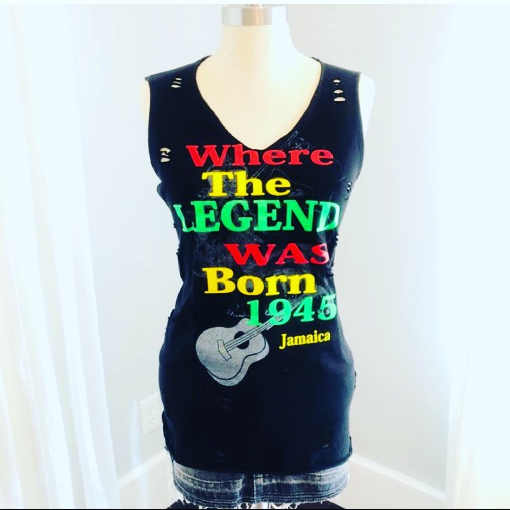 Bob Marley Custom Cut Distressed Retro T-Shirt - L